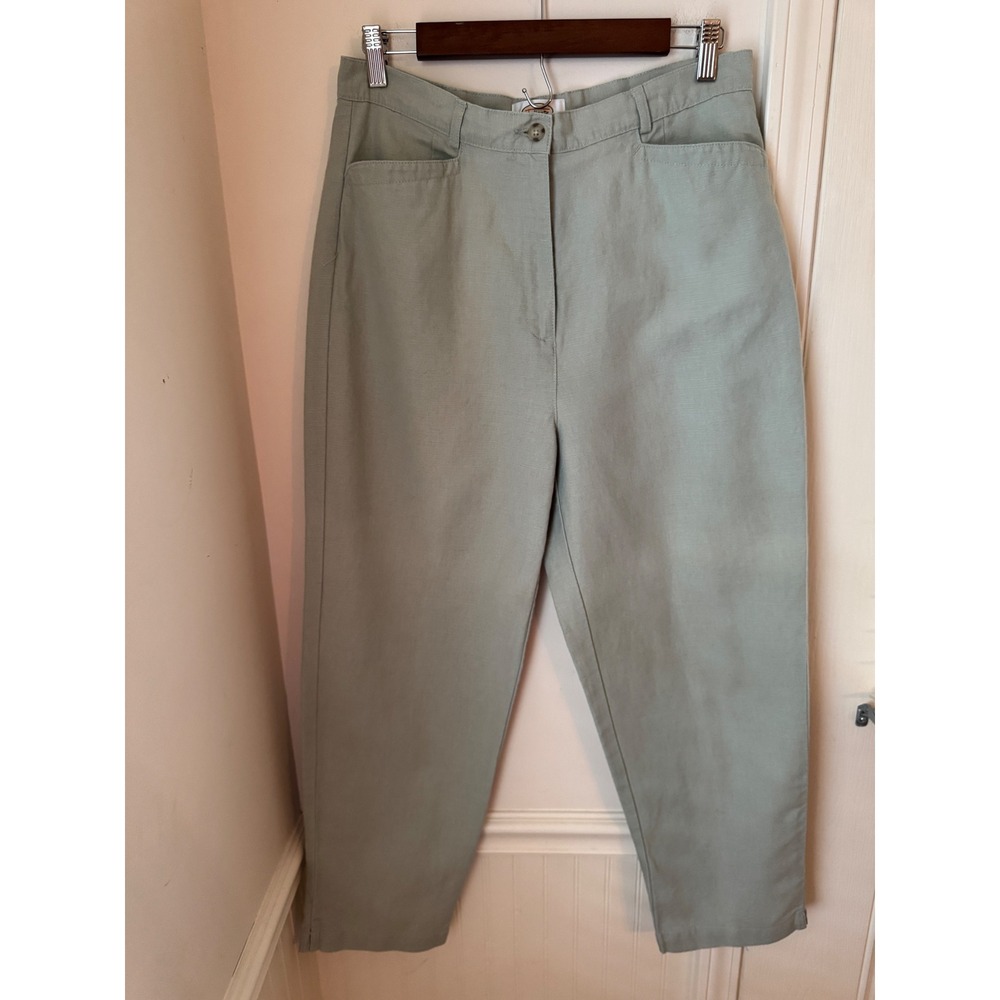 Talbots Irish Linen Blend Pants Sage Green High Rise Tapered Women 12